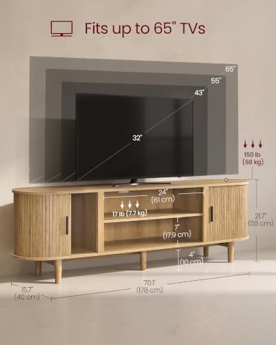 70 Inch TV Stand, Mid Century Entertainment Center with Storage, view 3