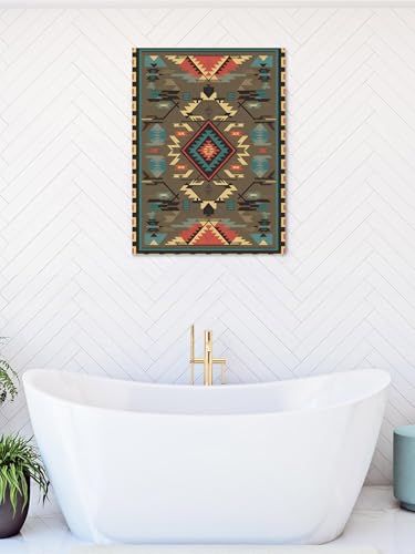 NuYeBiofx Southeast Ethnic Geometric Art Canvas Wall Art Prints,48"x32" Framed Picture Artwork Vintage Tribal Pattern Printed Canvas Oil Painting for Living Room Bedroom Office,Ready to Hang