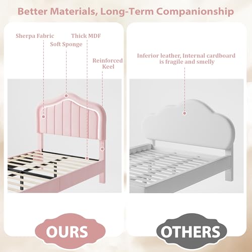Twin Upholstered Bed Frame with Storage Drawer and Smart Led Headboard, Twin Size Platform Bed Frames for Kids, Wooden Slats Support, No Box Spring Needed, Easy Assembly, All Pink