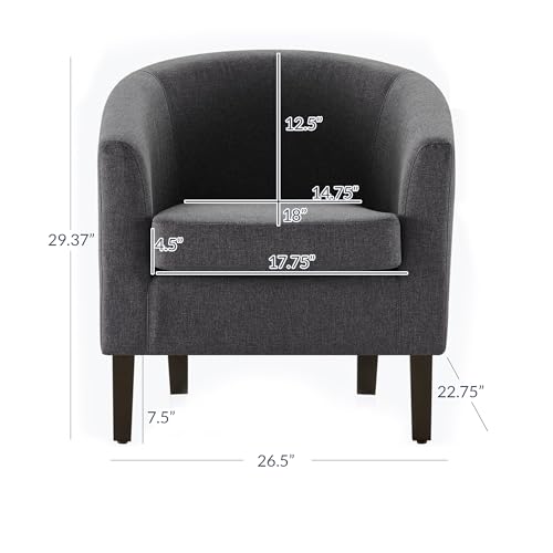 Living Room Chair, Linen Round Accent Barrel Chair, Club Tub Sofa Chair for Bedroom, Corner Chair with Flared Legs and Cozy Soft Padding - Highland (Gray)