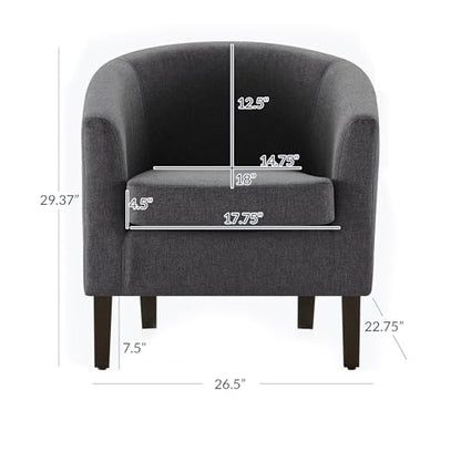 Living Room Chair, Linen Round Accent Barrel Chair, Club Tub Sofa Chair for Bedroom, Corner Chair with Flared Legs and Cozy Soft Padding - Highland (Gray)