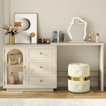 59" Makeup Vanity Desk, Beige Vanity Dresser for Girls and Women, view 2