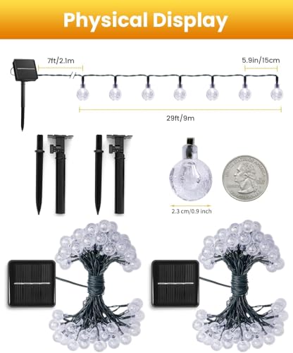 Solar String Lights Outdoor Waterproof, 2 Pack Total 120 LED 73 FT, Solar Powered Patio Lights with 8 Lighting Modes for Garden Yard Porch Wedding Party Decor (Warm White)