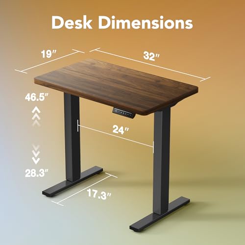 32x19 Inch Small Electric Standing Desk, Adjustable, Black Walnut, view 3