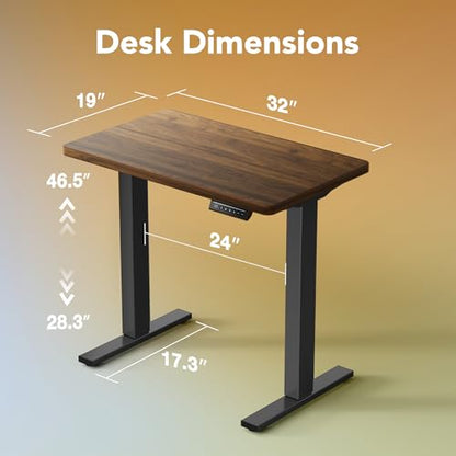 32x19 Inch Small Electric Standing Desk, Adjustable, Black Walnut, view 3