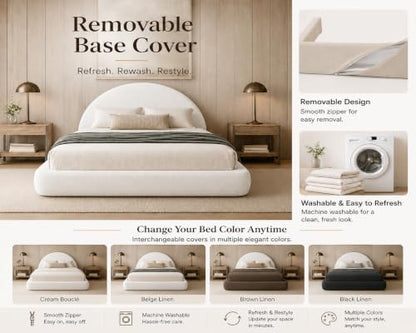 Round Bed – Washable Zip Cover, Upholstered Linen Premium Soft Foam, view 5