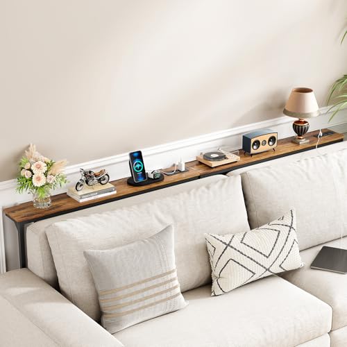 Narrow Console Table Behind Sofa Couch, Design with Adjustable Height (25"-33") & Power Outlets, Small Entryway Table - 5.9" D x39.4 L, Rustic Brown
