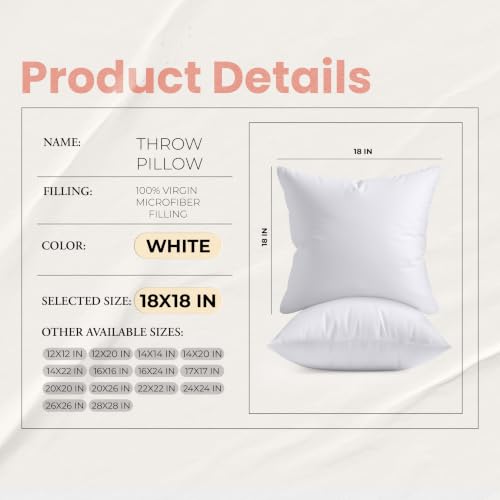 18x18 Pillow Inserts, White Throw Pillows for Couch, 2 Pack, view 4