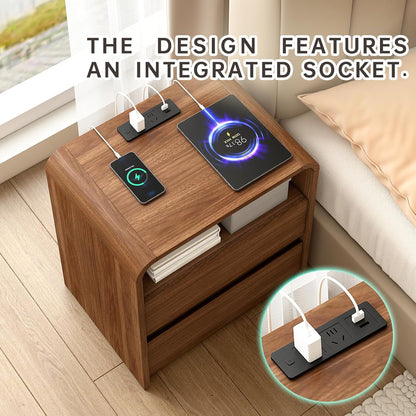 Modern Nightstand, 23.6-Inch Wide with Charging Station & Curved Anti-Collision Design, Mid-Century Storage Cabinet, Pre-Embedded Slots, Sturdy & Reusable, Ideal for Dorm, Sofa, or Office (1)