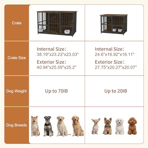 27'' Foldable Dog Crate Furniture, Small Dog Kennel with 2 Bowls, view 6