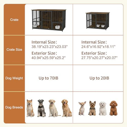 27'' Foldable Dog Crate Furniture, Small Dog Kennel with 2 Bowls, view 6