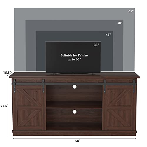 TV Stand for 65 Inch TV, Entertainment Center with Storage Cabinets and Sliding Barn Doors, Mid Century Modern Media TV Console Table for Living Room Bedroom (Brown)