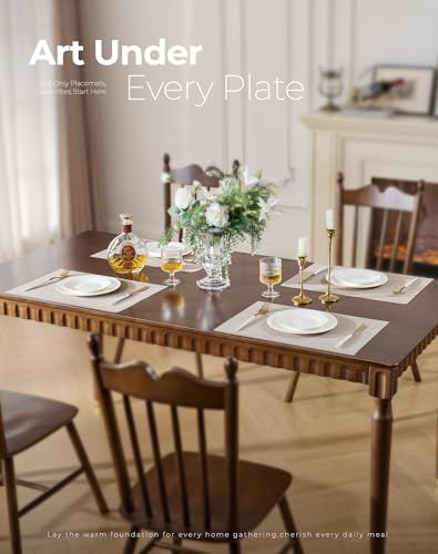 Beige Placemats Set of 6 - Heat-Resistant, Non-Slip Table Mats, Washable Woven Vinyl for Indoor & Outdoor Dining