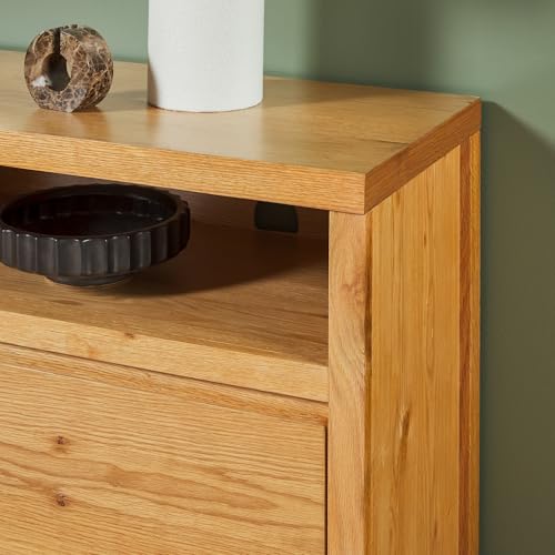 Nash Modern Farmhouse Rustic Solid Oak Wood Sideboard with Storage, 65 inch, White Oak