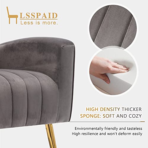 Velvet Accent Chairs Set of 1, Modern Fabric Upholstered Living Room Chairs Armchairs with Wing Back and Metal Legs, Grey