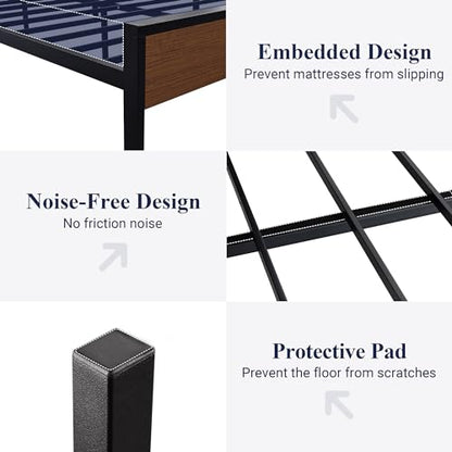 Full Size Bed Frame, Heavy Duty 12 Metal Slats Support, Walnut, view 7