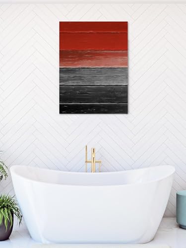 NuYeBiofx Farmhouse Red Black Gradient Wooden Canvas Wall Art Prints,48"x32" Framed Picture Artwork Rustic Ombre Wood Plank Printed Canvas Oil Painting for Living Room Bedroom Office,Ready to Hang