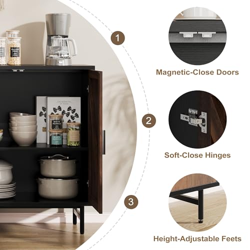 Sideboard Buffet Cabinet with Storage, Kitchen Storage Cabinet with Adjustable Shelf, 2-Door Console Table Accent Cabinet for Living Dining Room, Entryway, Hallway, Credenza, Coffee Liquor Bar, Rustic