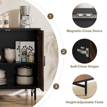 Sideboard Buffet Cabinet with Storage, Kitchen Storage Cabinet with Adjustable Shelf, 2-Door Console Table Accent Cabinet for Living Dining Room, Entryway, Hallway, Credenza, Coffee Liquor Bar, Rustic