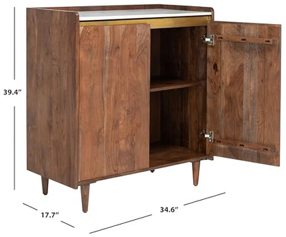 Couture Home Collection Milana Walnut Brown/White Marble Top Storage Bar Cabinet