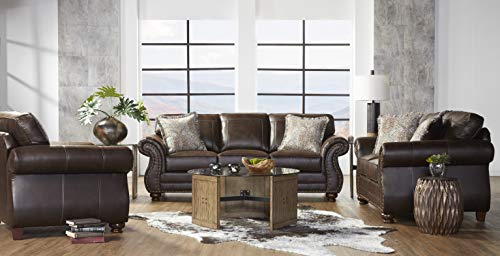Leinster Fabric Upholstered Nailhead 3-Piece Livingroom Set, Sofa, Loveseat, and Chair Set, Espresso