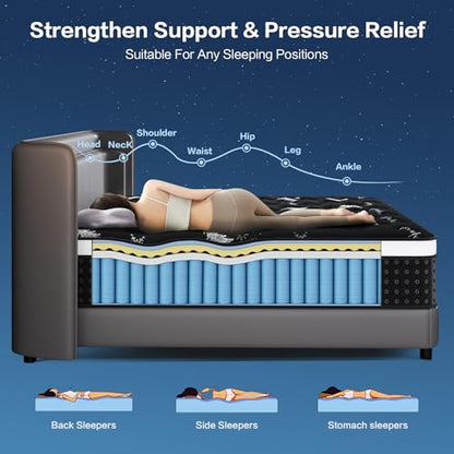 Queen Mattress,12 Inch Queen Size Mattress,Deep Sleep-Memory Foam Hybrid Mattresses for Back Pain Relief,Queen Size Matress in a Box,Pressure Relief & Motion Isolation,Medium Firm,80" x 60"