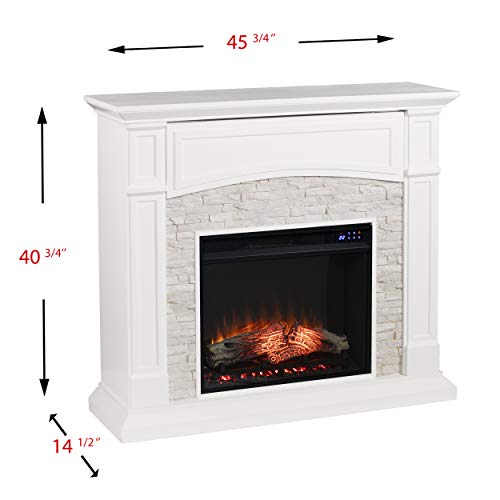 Seneca Electric Touch Screen Media Fireplace - White - Transitional Design, White Glass and Wood - Ideal for Living Room, Bedroom (FR9362)