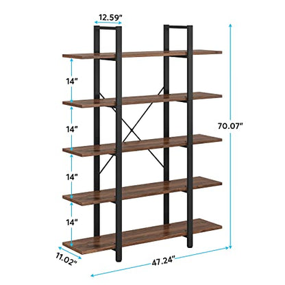 Tribesigns 5-Tier Bookshelf, Vintage Industrial Style Bookcase 72 H x 12 W x 47L Inches