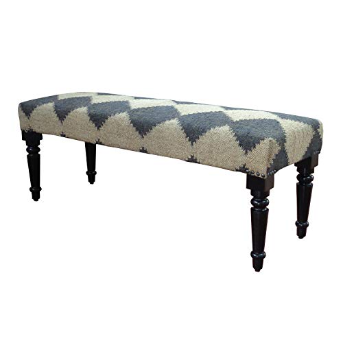LR Home Tan/Black Upholstered Bench for Bedroom End of Bed | Farmhouse Checkered Accent Bench for Living Room, Bedroom, or Entryway Seating | Long Rectangle Sitting Bench | 47"W x 16"D x 18"H