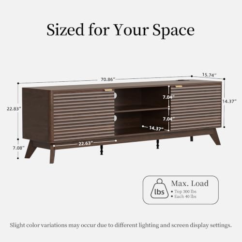 Mid Century Modern TV Stand for Living Room 70 in Fluted TV Console, view 3