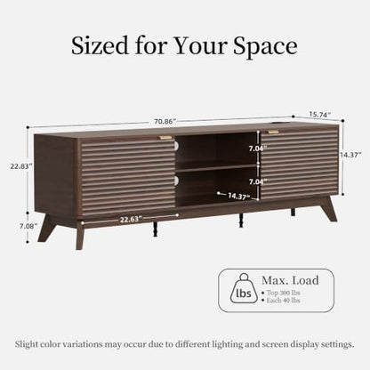 Mid Century Modern TV Stand for Living Room 70 in Fluted TV Console, view 3