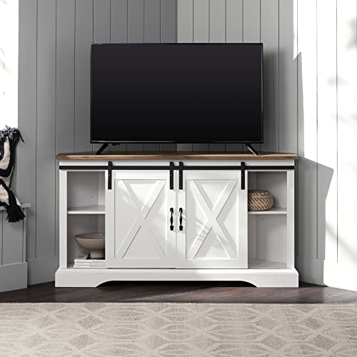 Everette Modern Farmhouse Double Sliding X Barn Door TV Stand for TVs up to 58 Inches 52 Inch Reclaimed Barnwood and Solid White