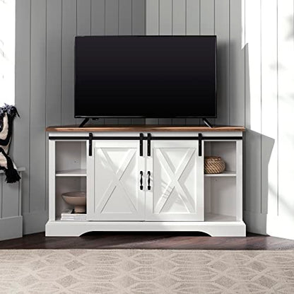 Everette Modern Farmhouse Double Sliding X Barn Door TV Stand for TVs up to 58 Inches 52 Inch Reclaimed Barnwood and Solid White