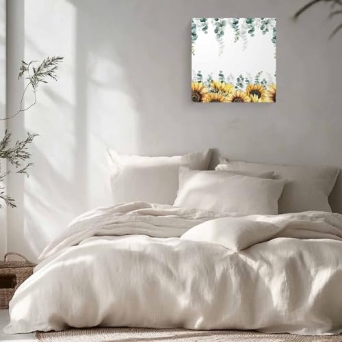 Sunflower Eucalyptus Wall Art Decor for Living Room Bedroom Kitchen Office Hotel, Farmhouse Weeping Botanical Wooden Framed Canvas Picture Oil Painting with Wrapped Design - Ready To Hang 8"x8"