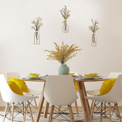 3 Pieces Metal Flowers Wall Art- Rustic Farmhouse Decor Minimalist Decor for Living Room Bathroom Bedroom Dining Room, Housewarming Gifts Christmas Decoration(Beige, Vase-C)