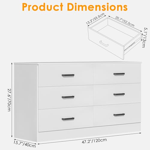Wood Dresser for Bedroom, 6 Drawer Double Dresser, view 4