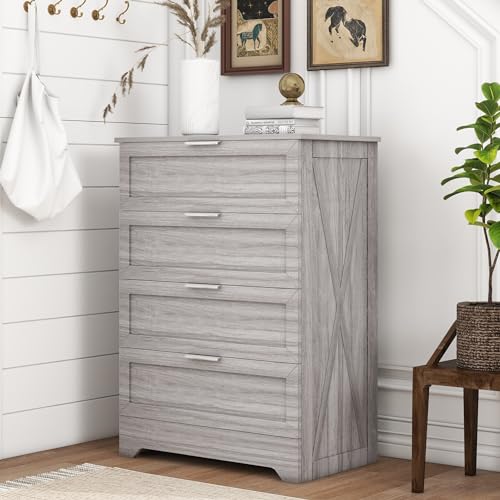 Farmhouse Dresser for Bedroom, 37’’ Tall Wood Chest of Drawers, Wash Grey, view 2