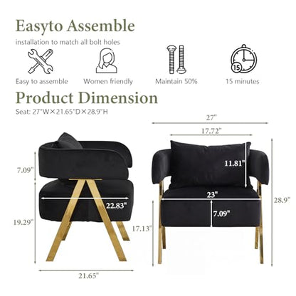 Modern Black Gold Velvet Accent Chairs Set 2, Barrel Armchairs Living Room | Comfy Reading Chairs, Living Room and Bedroom Seating, Curved Barrel Design, Gold-Tone Legs, Wide Seat, Small Space