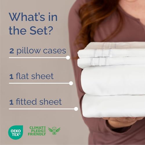 Queen Size 4 Piece Sheet Set - Comfy Breathable & Cooling Sheets - White, view 3