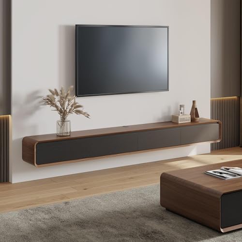 94" Fully Assembled Wood Floating TV Stand, Walnut and Black, view 2