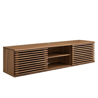 Render 60" Mid-Century Modern Wall Mount Media Console TV Stand, 60 Inch, Walnut, view 4