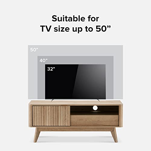 Brooklyn Mid-Century Modern TV Stand, for TVs up to 50” / 59" Waveform Panel, Sleek Curved Profile with Adjustable Shelf and Sturdy Box Frame Leg (Golden Oak, 47")