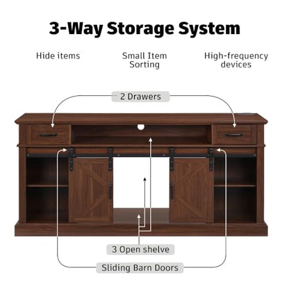 70" Farmhouse TV Stand w/LED for 70-80in TVs, 32" Tall Entertainment Center, view 5