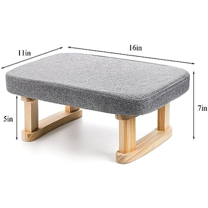 Small Footstool Ottoman, Rectangle Fabric Foot Stool Rest with Wooden Legs and Non-Slip Soft Padding, Modern Footstools Step for Couch, Desk, Office, Living Room, Bedroom, Entryway, Dogs, Gray