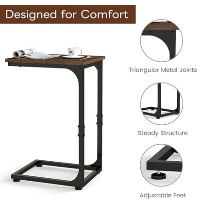 C Shaped End Table,Under Couch Slider, Walnut | Skandiquip Wood C Shaped Side Table, Sliding Under Sofa End Table, Laptop Snack Table for Living Room, Bedside & Recliner