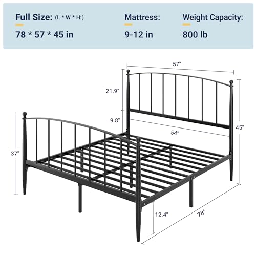 Metal Full Size Platform Bed Frame, 37'' Tall Footboard, Black, view 3