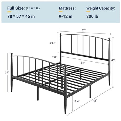 Metal Full Size Platform Bed Frame, 37'' Tall Footboard, Black, view 3