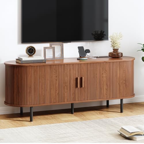 55" Mid Century Modern TV Stand with Sliding Doors for 60" TV, view 2