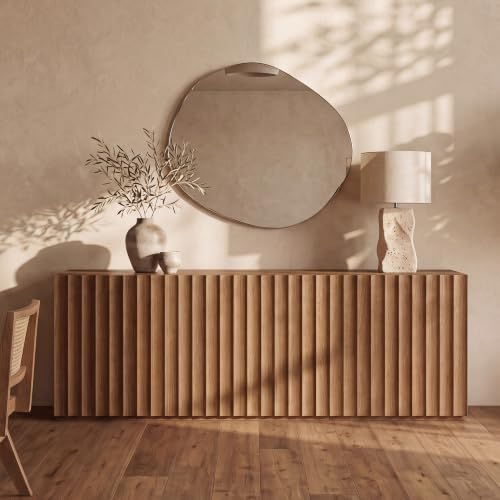 Sideboard Cabinet, 94.11" Buffet Fluted Cabinet, Amber Oak, view 2