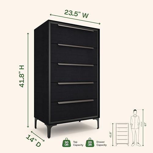 Naima 5-Drawer Premium Fabric Dresser for Bedroom, Waterproof, Black, view 5